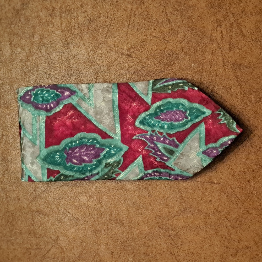 Oscar de la Renta Men's 100% Silk Tie Red/Teal/Gray/Purple 56"